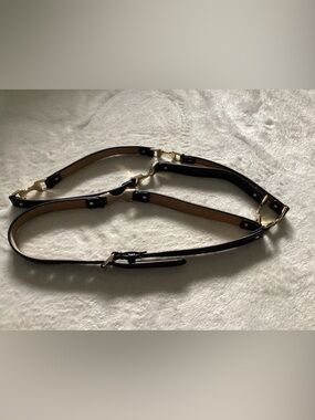 Ann Taylor Black Leather Thin Belt with Gold Buckle Detail